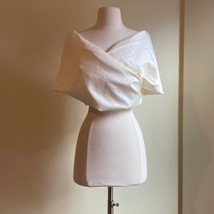 Pretty Little Things Cream Twist Bardot Satin Corset Top